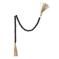 Wood Bead Garland, Jute Tassels, Black, 28" L
