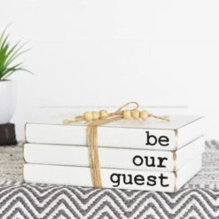 “Be Our Guest” Wood Book Bundle With Tied Bead Tassel