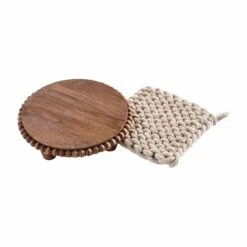 Beaded Wood Trivet & Pot Holder Set By Mud Pie
