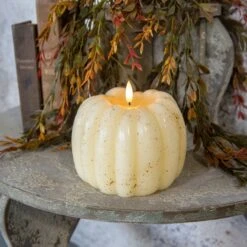 3D Flame Pumpkin Candle, Cream, 5"
