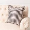 Ruffled Cotton Throw Pillow, Brown & Cream Check