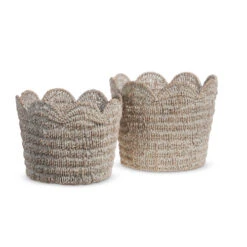 Scalloped Woven White-Washed Basket, 2 Size Options