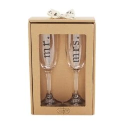"Mr & Mrs" Champagne Flute Glass Set By Mud Pie (Pick Up Only)