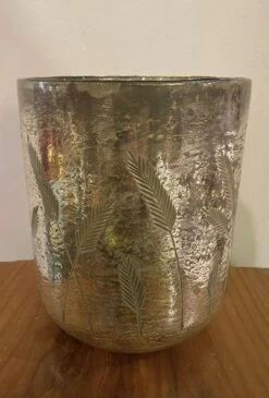 Etched Harvest Glass Hurricane Vessel, 10"