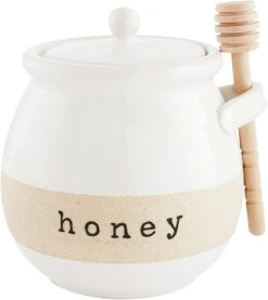 Stoneware Honey Jar Pot & Dipper Set By Mud Pie