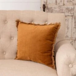 Fringed Velvet Pillow, Rust
