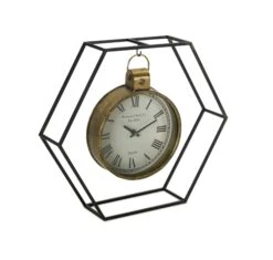 Clock In Hexagon Metal Stand