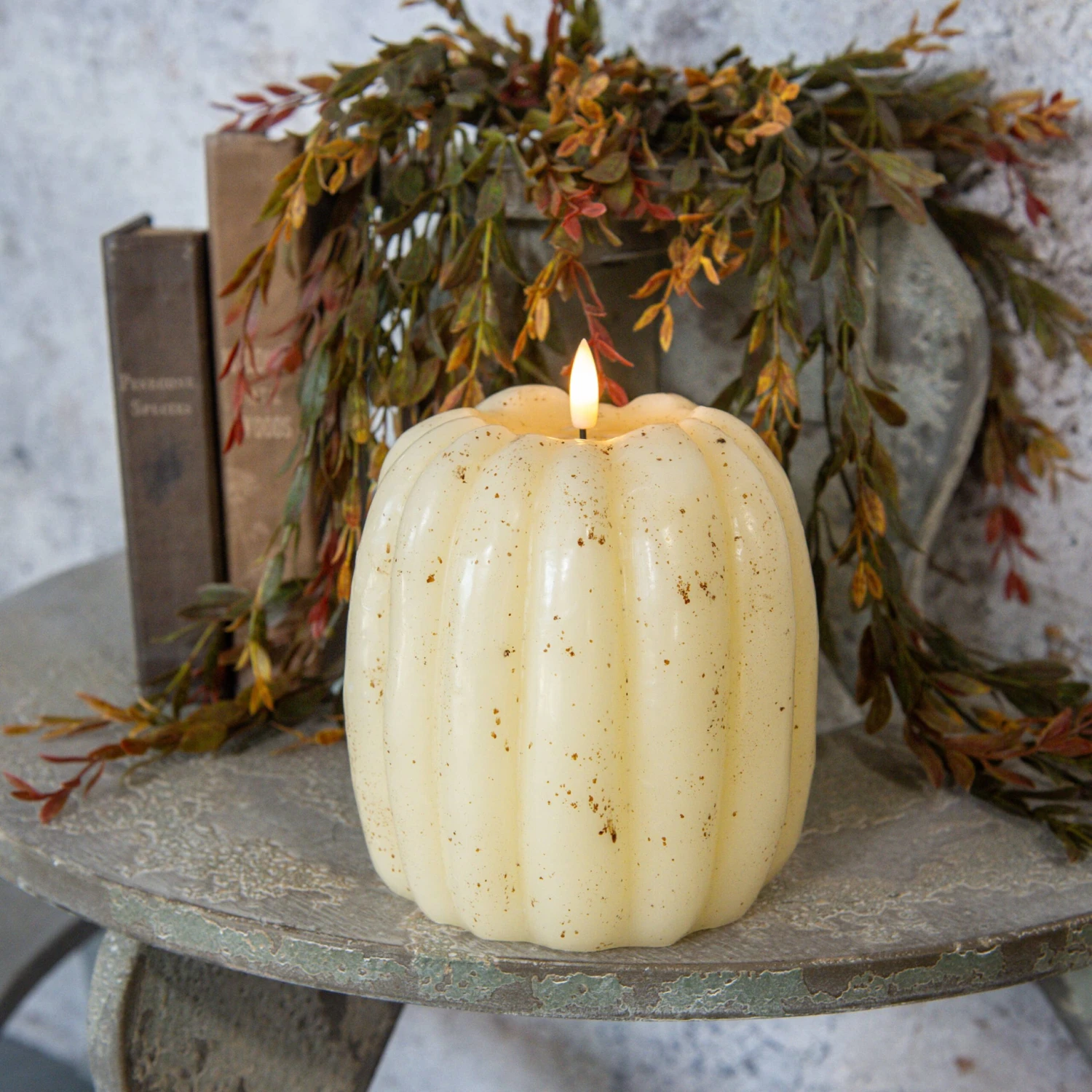 3D Flame Pumpkin Candle, Cream, 6.5" 2 3D Flame Pumpkin Candle, Cream, 6.5" - Image 2