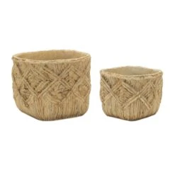 Woven-Look Cement Pot, 2 Size Options