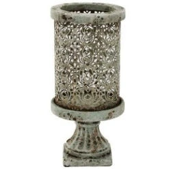 Distressed Hurricane Candle Holder, Seafoam & Rust