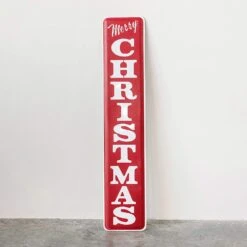 "Merry Christmas" Metal Wall Decor Sign, Red & White