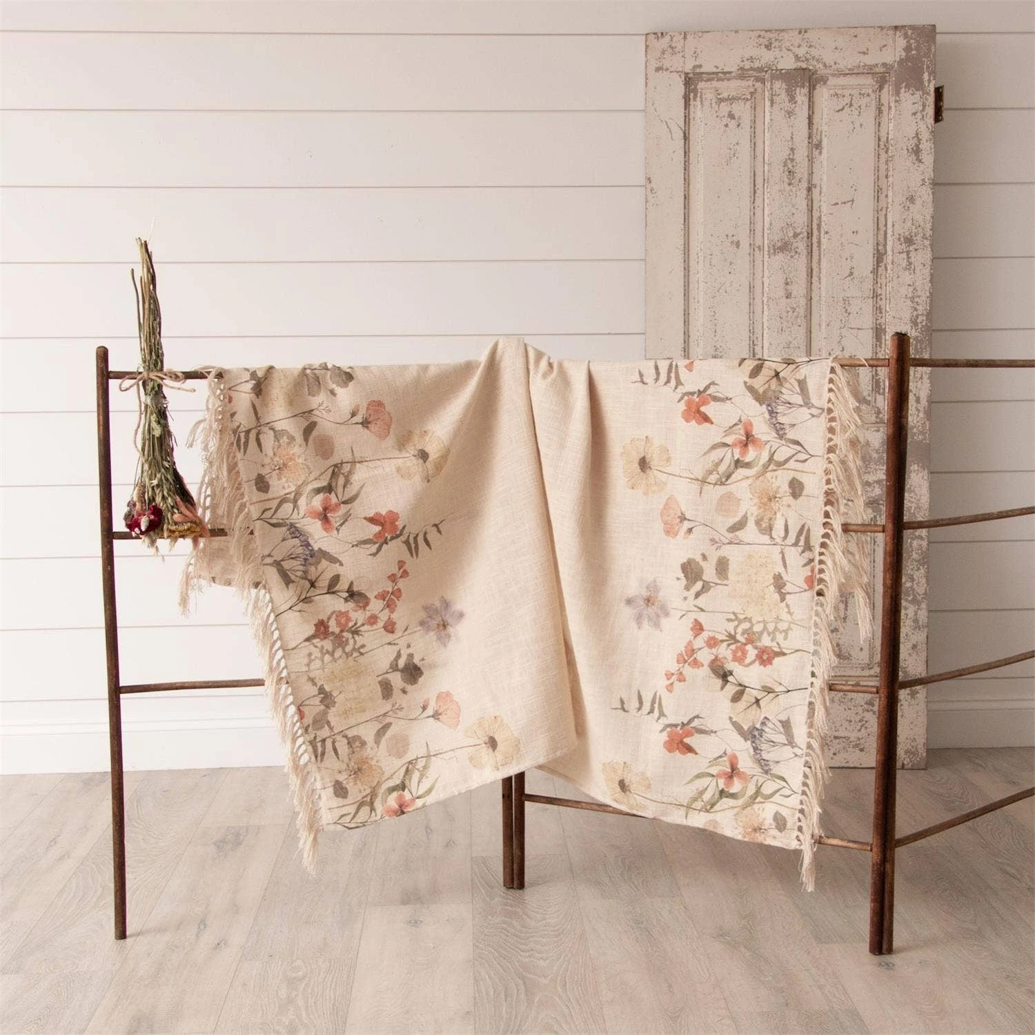 Dried Flowers Fringed Throw Blanket 2 Dried Flowers Fringed Throw Blanket - Image 2