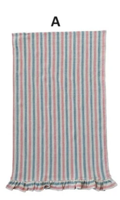Woven Cotton Tea Towel With Stripes & Ruffle, Multi Color, 3 Style Options -Home Decor Sale Store A 02004522 aa03 4e36 9760 b66b0a8b537f