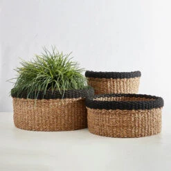 Seagrass Round Basket With Black Rim, 3 Size Option (Pick Up Only)