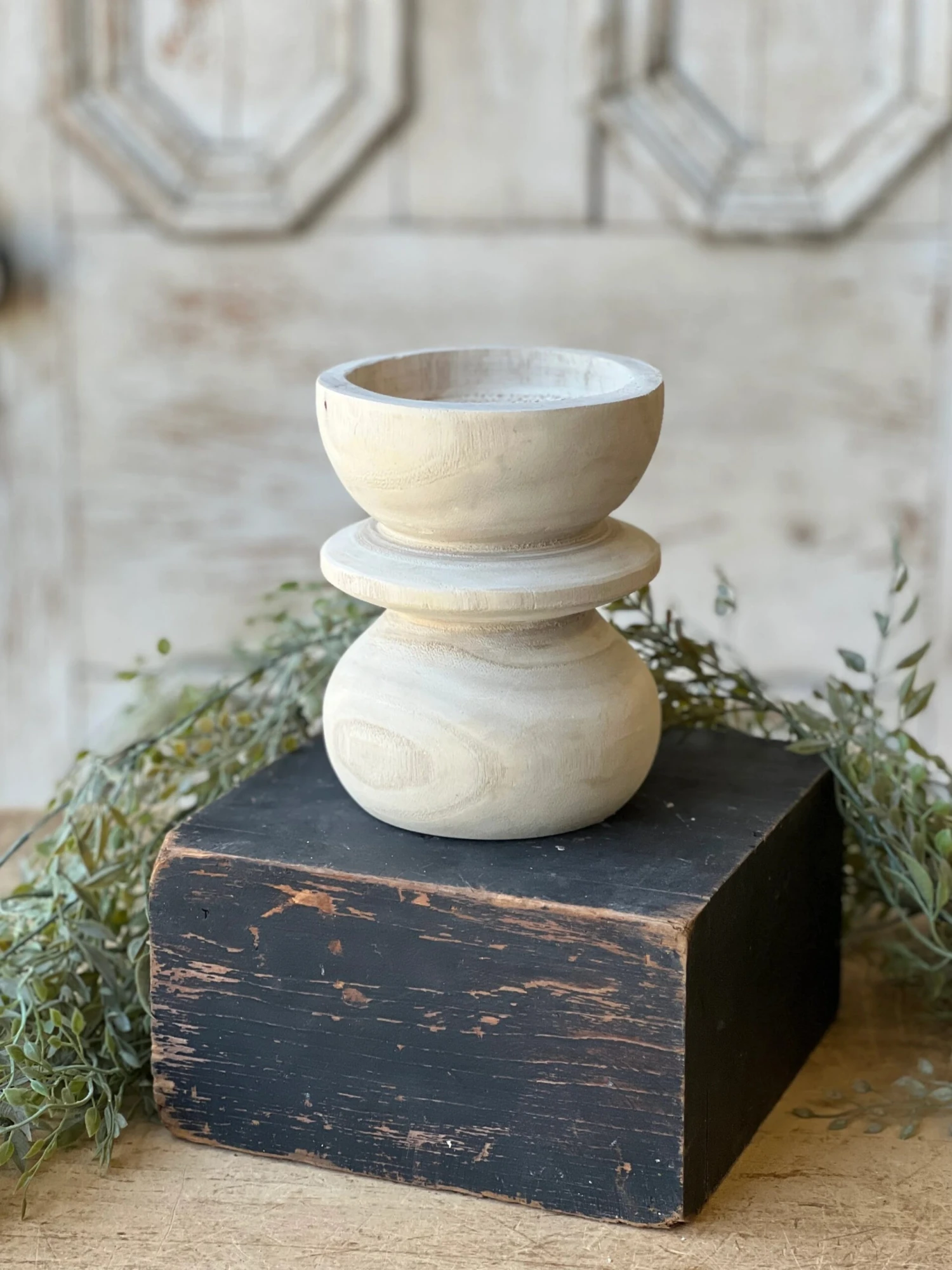 Wood Bobbin Holder Vase, 6.25" 2 Wood Bobbin Holder Vase, 6.25" - Image 2