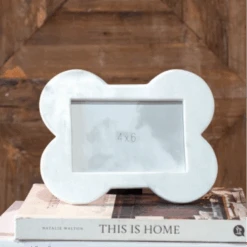 Marble Bone Shaped Dog Picture Frame With Brass Inlay, 4 X 6"