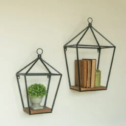Hanging Metal Lantern Shelf With Wood Base, 2 Size Options (Pick Up Only)