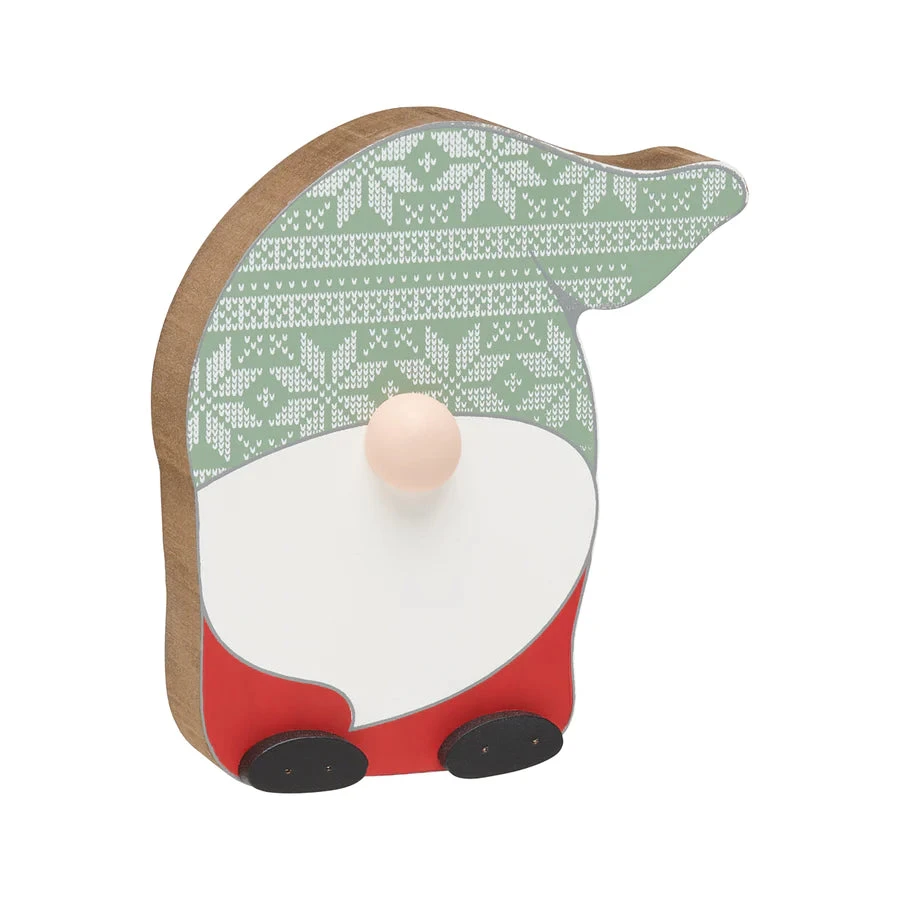 Green Sweater Gnome Wood Block Sign Sitter 1 Green Sweater Gnome Wood Block Sign Sitter