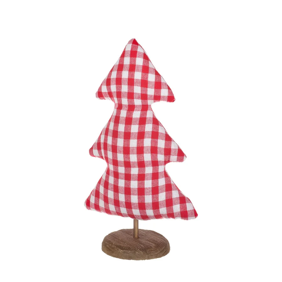 Plaid Red & White Fabric Tree On Wood Base 1 Plaid Red & White Fabric Tree On Wood Base
