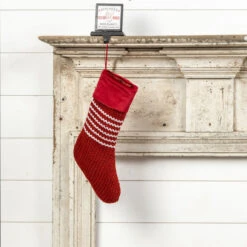 Red Christmas Stocking With White Stripes