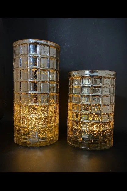 Window Pane Pattern Silver Mercury Glass Vase Candle Holder, 2 SIze Options 3 Window Pane Pattern Silver Mercury Glass Vase Candle Holder, 2 SIze Options - Image 3