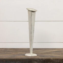 White Metal Tapered Vase, 12.25"
