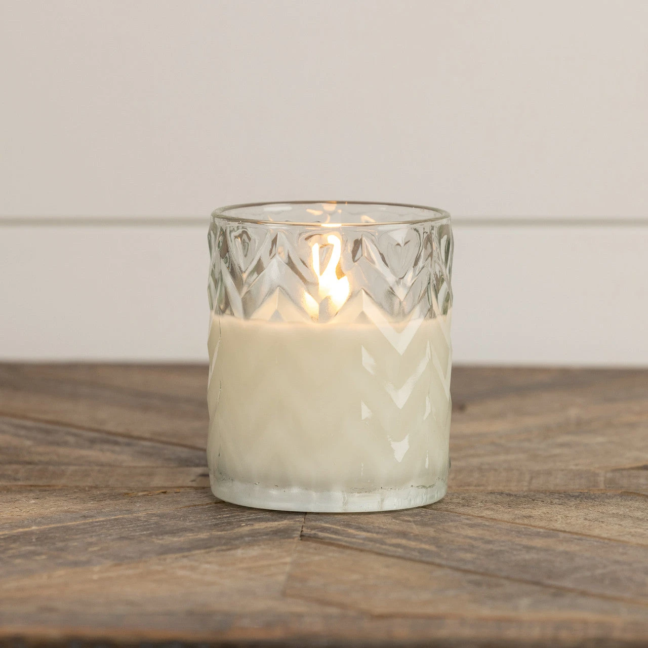 Chevron Glass 3D Flameless Candle, Ivory, 3.5 X 4" T 2 Chevron Glass 3D Flameless Candle, Ivory, 3.5 X 4" T - Image 2