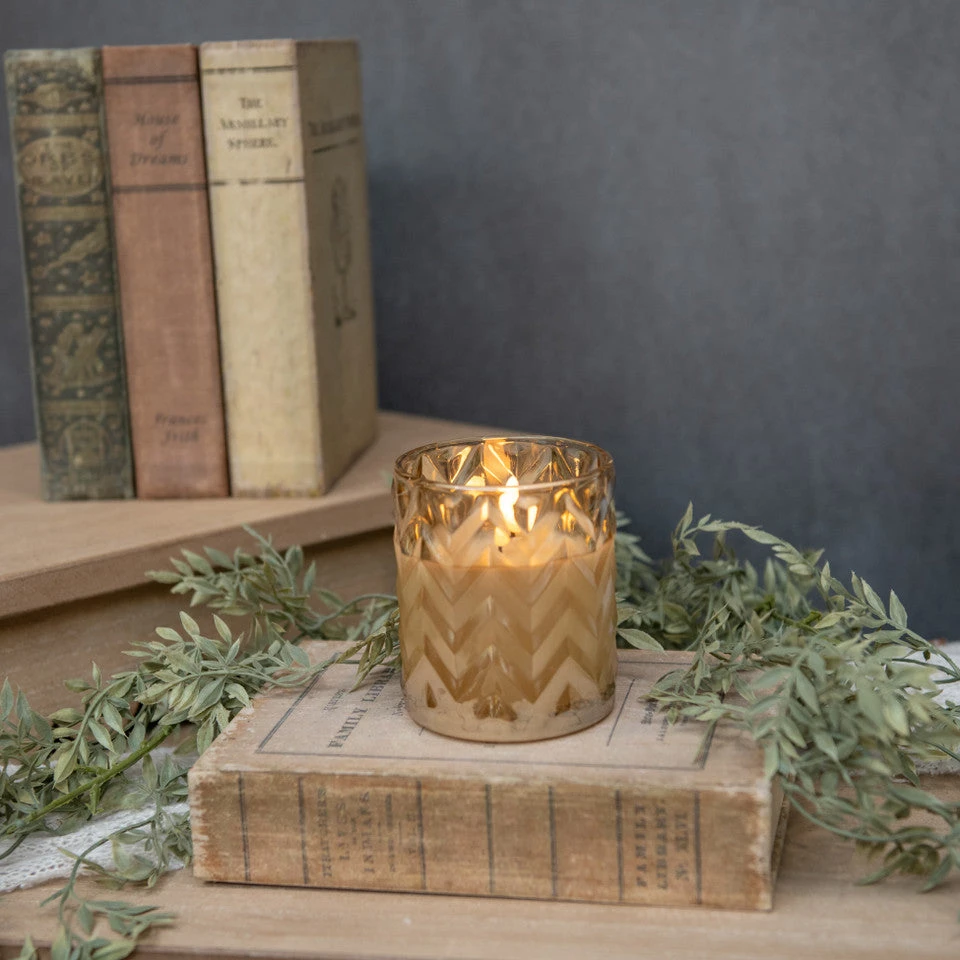 Chevron Glass 3D Flameless Candle, Champagne, 3.5 X 4" T 1 Chevron Glass 3D Flameless Candle, Champagne, 3.5 X 4" T
