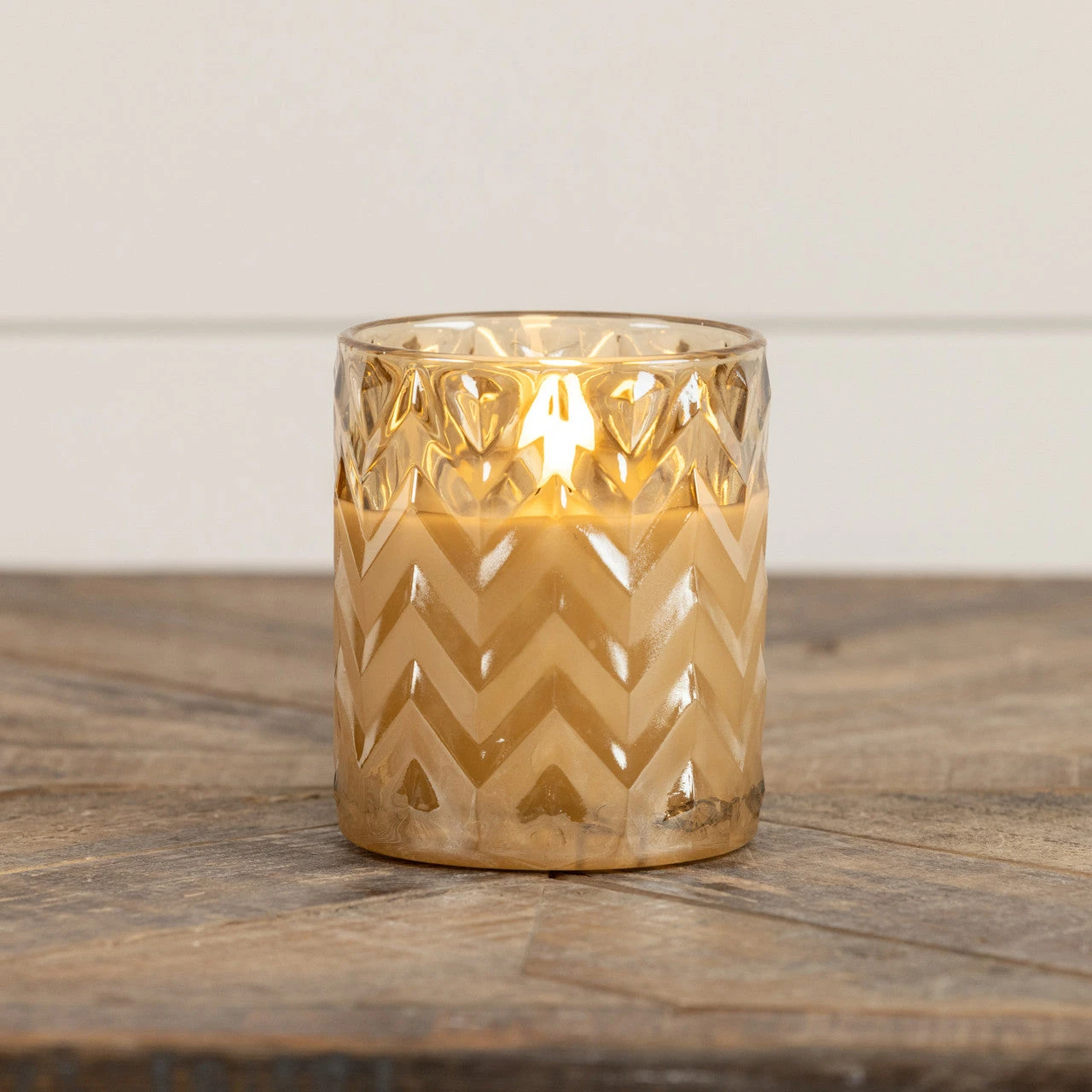 Chevron Glass 3D Flameless Candle, Champagne, 3.5 X 4" T 2 Chevron Glass 3D Flameless Candle, Champagne, 3.5 X 4" T - Image 2