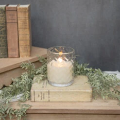 Chevron Glass 3D Flameless Candle, Ivory, 4 X 5" T