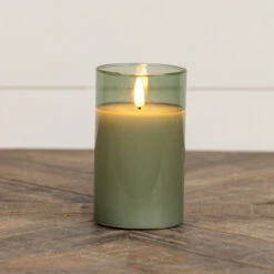 Green Glass 3D Flameless Candle, 3 X 5" T -Home Decor Sale Store NY229044 37718