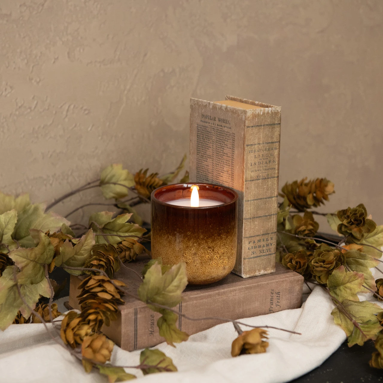Brown & Tan Ceramic 3D Flameless Candle, 3.5 X 3.75" T 1 Brown & Tan Ceramic 3D Flameless Candle, 3.5 X 3.75" T