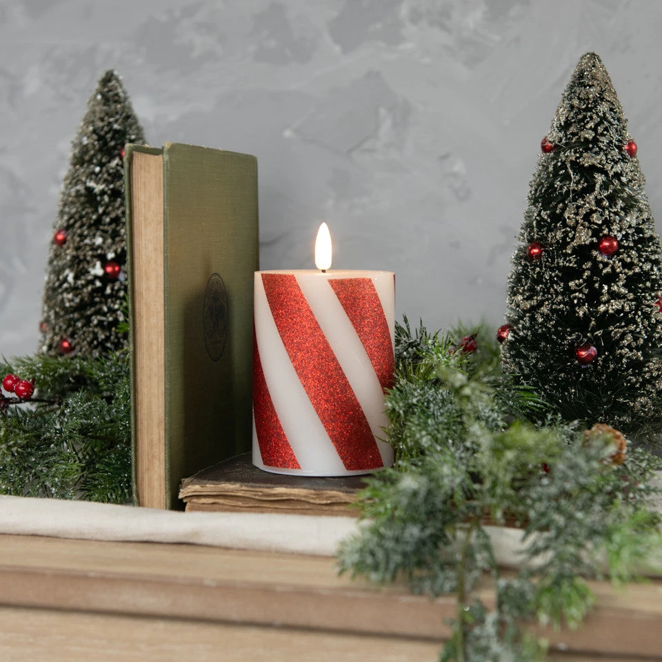3D Flame Candy Cane Pillar Candle, 4" 1 3D Flame Candy Cane Pillar Candle, 4"