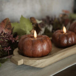 3D Flame Short Pumpkin Candle, Bronze, 3.25"