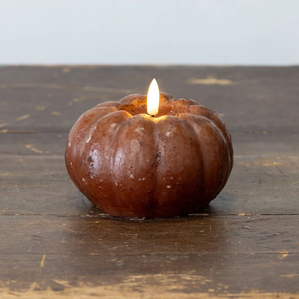 3D Flame Short Pumpkin Candle, Bronze, 3.25" 2 3D Flame Short Pumpkin Candle, Bronze, 3.25" - Image 2
