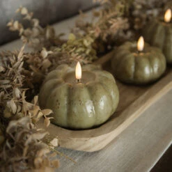 3D Flame Short Pumpkin Candle, Green, 3.5"