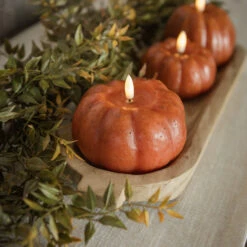 3D Flame Short Pumpkin Candle, Orange, 3.25"