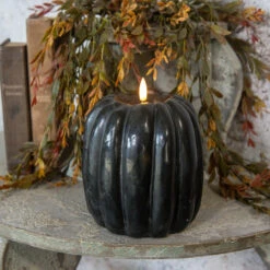 3D Flame Pumpkin Candle, Black, 6.5"