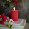 3D Flame Grooved Pillar Candle, Red, 4"