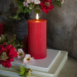 3D Flame Grooved Pillar Candle, Red, 6"