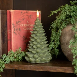3D Flame Balsam Tree Candle, Dark Green, 7"