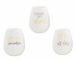 Mom Sentiment Saying Silicone Wine Cup Glass, Three Style Options By Mud Pie