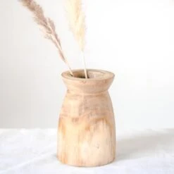 Natural Wood Vase, 7.1"