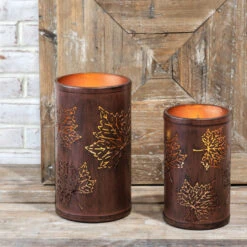 Antiqued Brown Leaf Cut-Out Lantern, 2 SIze Options