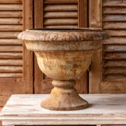 Aged & Distressed Metal Garden Urn By Porch View Home (Pick Up Only)