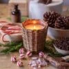 French Willow Wrapped Glass Candle, Crushed Candy Cane Scent By Porch View Home