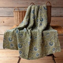 Plumbago Botanical Print Cotton Throw Blanket By Porch View Home