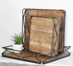 Modern Wood & Metal Tray, 3 Size Options (Pick Up Only)