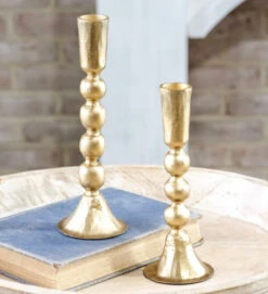 Gold Multi-Ball Taper Candle Stick Holder, 2 Size Options