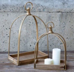 Open Air Wood & Gold Metal Lantern, 2 Size Options